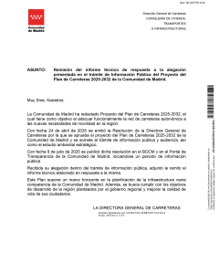 Respuesta de la Dirección General de Carreteras a las alegaciones del Ayuntamiento al Plan de Carreteras 2025-2032